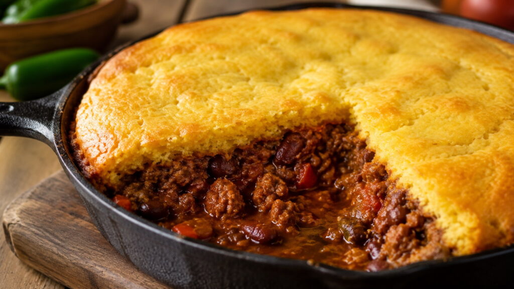 Cornbread Topped Chili Pie Chile Madness Recipe