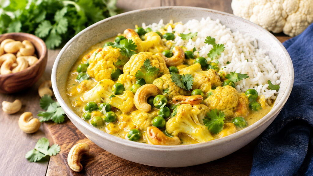 Cauliflower Cashew Pea and Coconut Curry Recipe